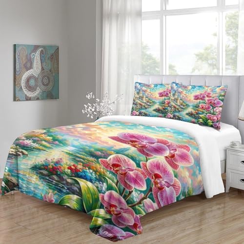 Parure de lit microfibre douce orchidée 3D avec fermeture éclair - 5