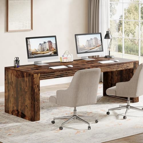 Image of Tribesigns 79-Inch Extra Long Desk, Two Person Double Desk for Home Office, Wooden Long Computer Desk Writing Table for Office, Vintage Brown