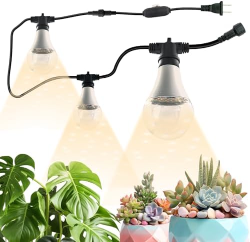 string grow lights for indoor plants that will transform your space 7 JMXULONG Hanging Grow Light String Bulbs LED Growth Bulb A25, Full Spectrum Plant Light E26 Base 15W, houseplant Growting lamp, Greenhouse Indoor or Outdoor (3 Lights and Cord)
