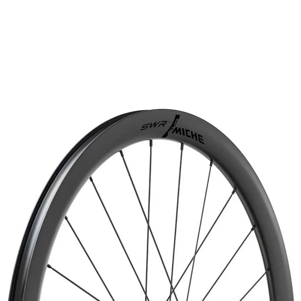Ruedas de Carretera Disco 700 MICHE SWR EVO 40 CENTERLOCK Carbono Negro Cassette Shimano HG 12 V Eje TRAVERSANT 12-100 Y 12-142 (Par) - TUBELESS Ready