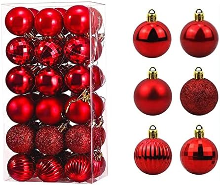 Christmas Tree Decoration, 36 Pcs Hanging Christmas Balls Ornaments, 6 Style Christmas Balls Pendants Plastic Decorative Balls for Christmas Tree Wreath Garlands Holiday Party Wedding Decoration