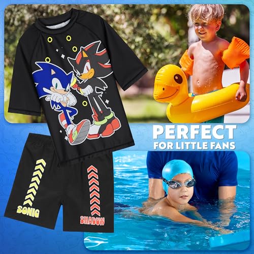 Get Trend Sonic the Hedgehog Swimsuit Set for Boys Shadow 2 Pcs with Swimming Trunks Boys Rash Guard for Swimming (7-8 Years, Black Sonic)2