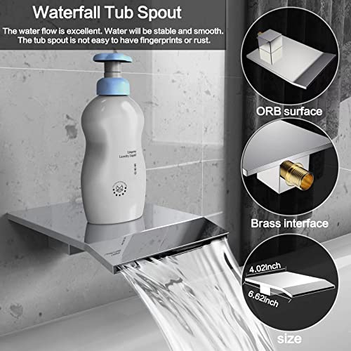 Shower System Rain Shower Faucet Set With Tub Spout,10 Inch Bathroom Wall Mounted Waterfall Bathtub Faucet With Handheld Spray And Rough-In Valve Body And Trim Kit,Chrome Polished #TOP6