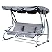 Outsunny Columpio Balancín Jardín 3 Plazas Convertible en Cama Techo Parasol Regulable Bandeja para Bebida Terrza Balcón Exterior Carga máx. 340kg Acero 200x120x164cm Gris