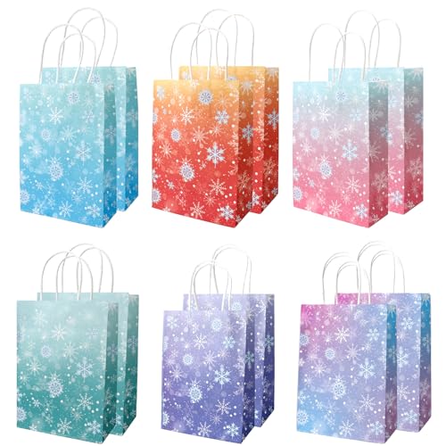 12 Pack Colorful Snowflake Paper Bags