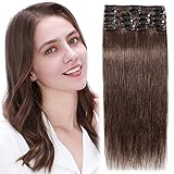 MY-LADY Clip in Hair Extensions Real Human Hair Medium Brown 8 Inch 45g Remy Hair 8pcs Weft Balayage Full Head Silky Natural Straight for Women