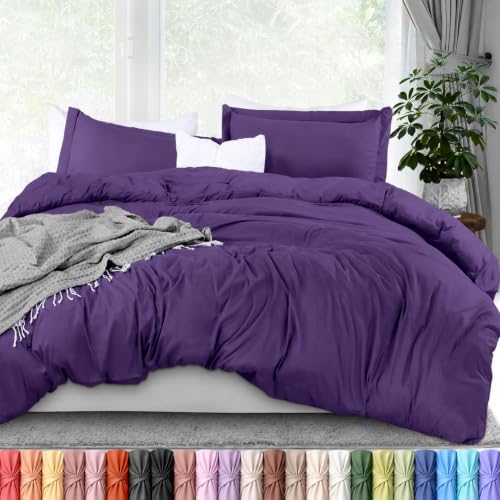 Image of Utopia Bedding Duvet Cover Queen Size - 3 Piece with Zipper Closure - 1 Comforter Cover 90X90 Inches & 2 Pillow Shams 20X26 Inches (Eggplant) Comforter Not Included