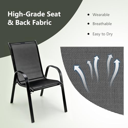 Image of Giantex Patio Chairs Set of 2, Stackable Outdoor Dining Chairs with Breathable & Quick-Dry Fabric & Armrests for All Weather, Lawn, Backyard, Poolside,Porch, Deck, 330 LBS Capacity (Black)
