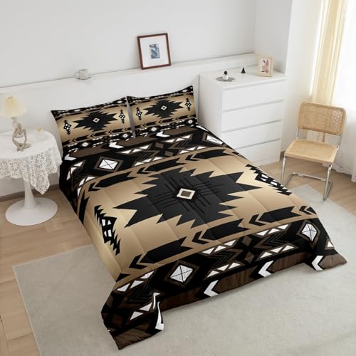 Erosebridal Western Decor,Vintage Exotic Indian Geometry Comforter Set Boho Western Bedding Set Queen,Ethnic Tribal Arrow Quilt Aztec Duvet Insert,Western Home Decor Farmhouse Decor,Black Brown thumb #1