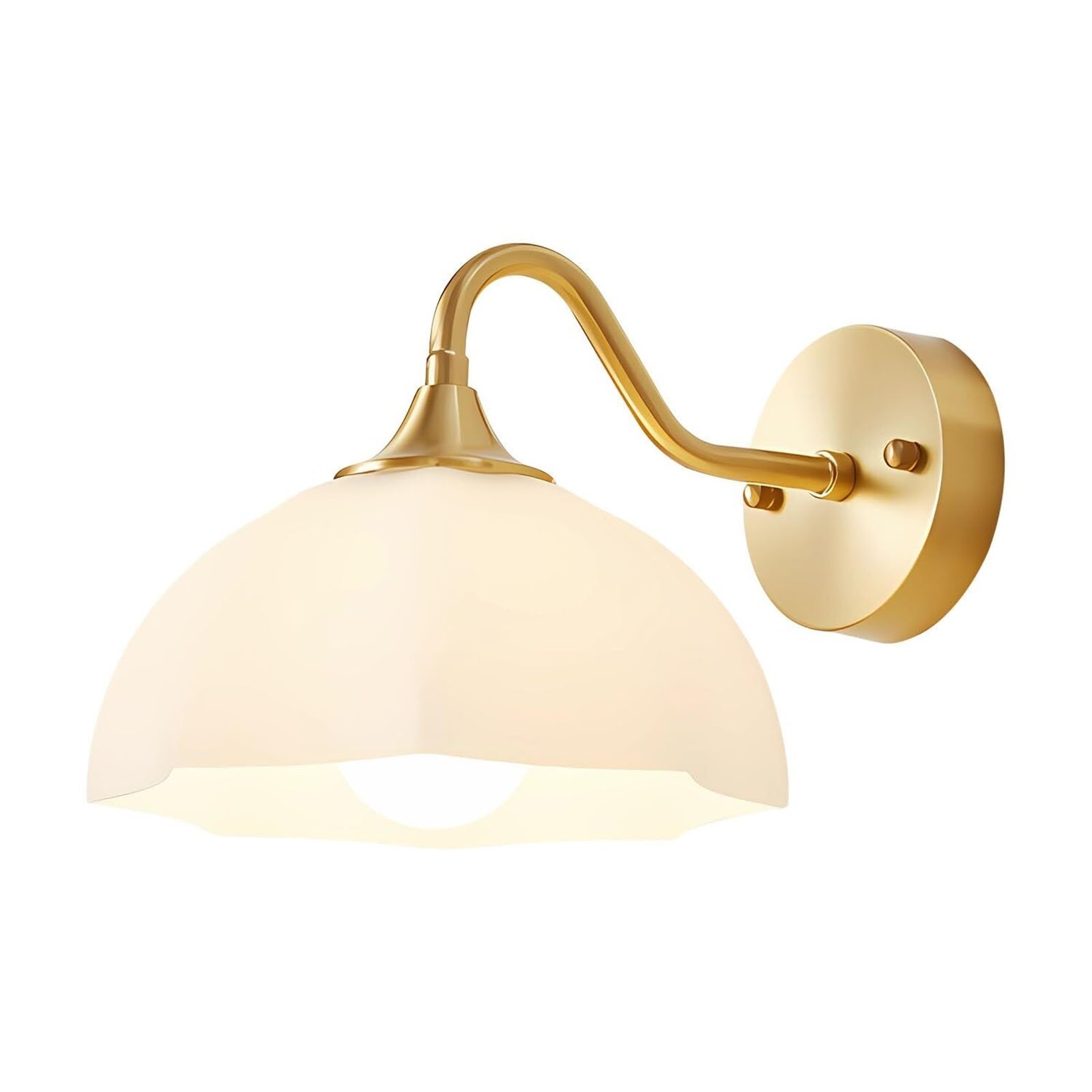 KHUKHU Gold Wall Sconce Modern Milk Glass Wall Light Fixture Brushed Brass Bathroom Sconces with White Glass Shade Indoor Wall Sconce Lamp Wall Mount Light Fixture for Bedroom