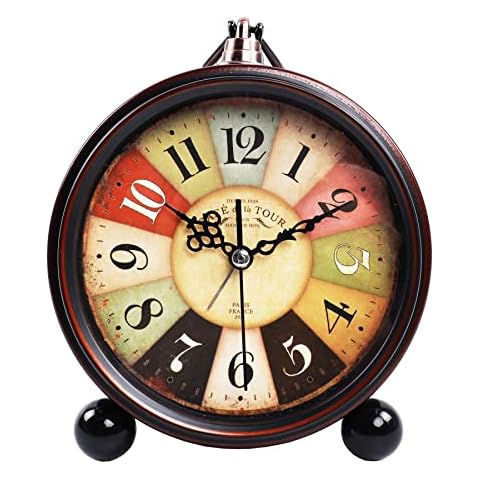 Vihimi Retro Alarm Clock for Living Room Table Desk Bedroom Vintage Classic Non-Ticking Old Fashioned 5 inches Clock Battery Operated for Heavy Sleepers (Multi) Cover