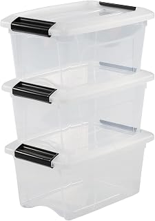 Iris Ohyama, Plastic storage boxes with lid and closing clips, 5L, Set of 3, Integrated Handle, Stackable, Bedroom, Office, Living room, NTB-5, Clear