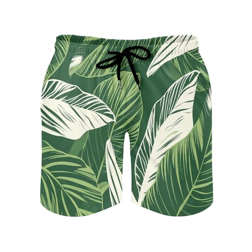 MGDIFYXAA Bañador Hombre, Pantalones Cortos de Natación Secado Rápido, Traje de Baño Hombre Shorts de Secado,Hojas Verdes Modernas Shorts de Baño con Forro de Malla, para Playa M