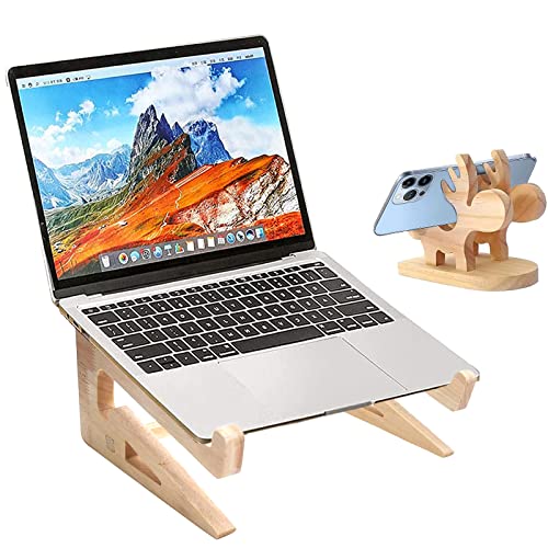 Wooden Laptop Stand, Universal Upgraded Version of The Little elk Wood Phone Holder, Multifunction Storage, Portable Laptop Storage Rack, Suitable for 15-17.6 Inch Computers