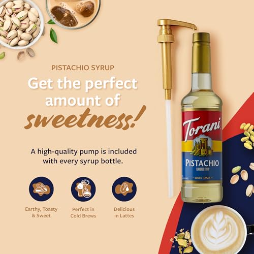 Image of Torani Pistachio Coffee Syrup for Drinks & Desserts, Pump Included, 25.4 Fl Oz