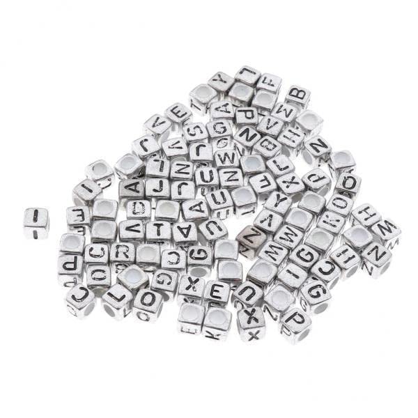 SNAPPSY 5x100x Assorted Metallic Acrylic Alphabets Letter Cube Beads Pony Beads Silver-image-15