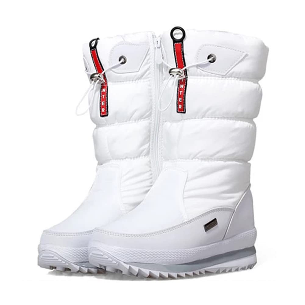 Women's Snow Boots with Zipper Winter Built for Comfort, Winter II Waterproof Fur Lined Frosty Warm Anti-Slip Boot,White,39