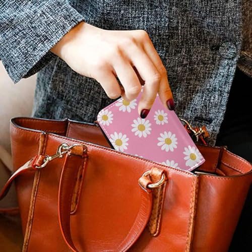 White Daisy Pink Women's Card Holder Wallet Durable PU Leather with RFID Blocking Full-Zip Security 11 Slots in Mini Size, Ideal for Purse Travel or Daily Organization 6