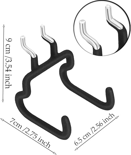 Miniatura 5 de Opifrrty Herramientas de ganchos para tablero de clavijas de 14 de pulgada, soporte de taladro para tablero de clavijas de doble gancho negro para