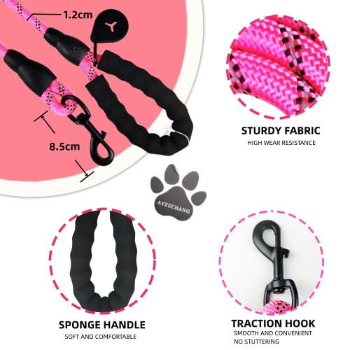 Starkes Hundeleine, 3M/2M,Geeignet für mittelgroße und große Hunde, Mit komfortablem gepolstertem Griff und hoher reflektierender Linie (Pink, 3M×12mm)