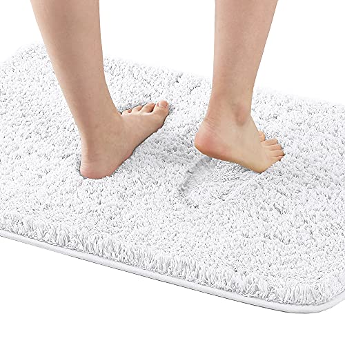 Tapis de bain touffeté antidérapant 50,8 x 81,3 cm extra doux épais absorbant à poils longs Tapis d'intérieur lavable en microfibre pour salle de bain Salon Séchage rapide Blanc Cover
