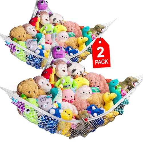 Handy Laundry Stuffed Animal Hammock Net (2-Pack) - Corner Hanging Mesh Toy Organizer for Kids Room, Flexible Storage for Plushies, Teddy Bears, Squishmallows & More - Durable & Easy to Install