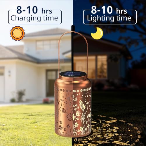 Image of JEJOT Hummingbird Solar Lanterns Outdoor Waterproof, Mothers Day Gifts, Birthday Gifts for Women Mom Grandma,Metal Hanging Solar Lantern for Yard,Garden,Porch Landscape Deconrations-2 Pack