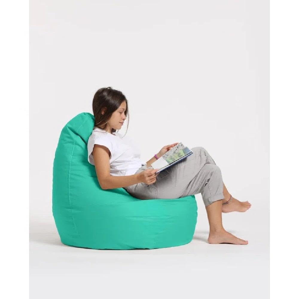 TRP Versatile Outdoor Bean Bag Chair with Unique Grooved Center & Pointed Back 31.5''H X 31.5''W X 13''D | Solid Turquoise Blue Color Comfy Durable All Seasons Soft Plush Cozy Fluffy Supportive