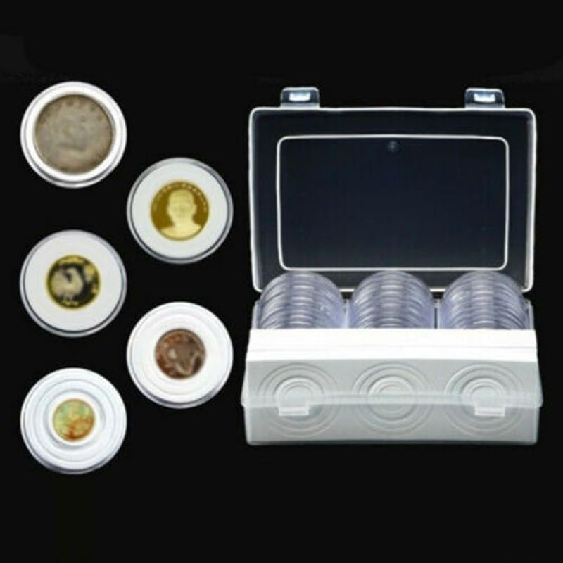 30Pcs Round Cases, Adjustable Coin Storage Boxes Capsules Holder, Suitable Various Coin Sizes