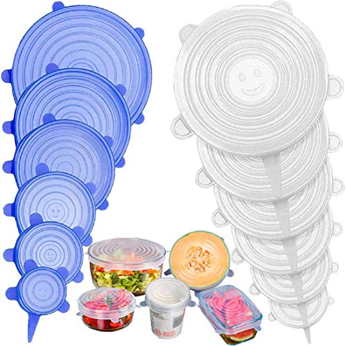 Stone TH Tapas de Silicona Reutilizables Ecológicas, Tapas Silicona Elásticas Ajustables Cocina, Reutilizable Fundas para Alimentos Tapa Tazas, Boles o Tarros, Lavavajillas, Refrigerador