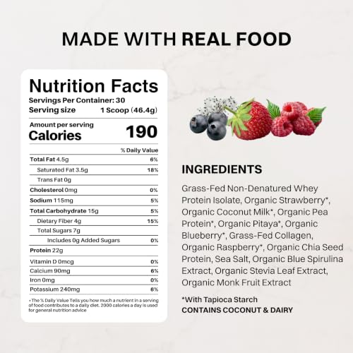 Image of JUST INGREDIENTS Mountain Berry Protein Powder - 30-Serving Blend with 100% Grass-Fed Whey & Organic Plant Proteins - Mixed Berry Flavor with Real Fruit - Supports Muscle Recovery, Energy*