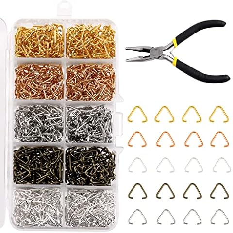 Mardatt 1001 Pcs 5 Color Metal Triangle Open Jump Rings Assortment Set with Jewelry Pliers, Split Pinch Bead Connector Findings for Jewelry Making Earring Charm Pendant Bracelet Cover