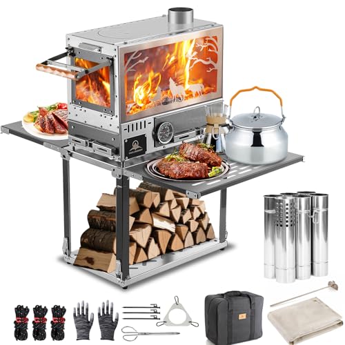 Comparison: Best 8Kw Stove 3 Heavy Duty M8 Wood Burning Stove with Oven, 1099 cu in Large Firebox, 5-Air Vents, Stainless Steel, Foldable Base & Ash Drawer, 6-Piece Chimney Pipe Kit for Outdoor Cooking, Camping, Off-Grid