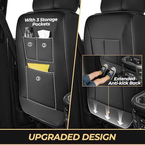 Image of Custom For Dodge Ram 1500 Seat Covers 2500 3500 2026 2025 -2002 Full Set | Truck Seat Covers Premium Leather Quad Crew Cab Big Horn Laramie Tradesman Limited Flat Bench(5 Seat,Black)