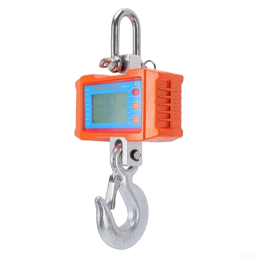 Digitale Kranwaage mit LCD-Display, 1000 kg, tragbare elektronische Hakenwaage für Industriebau, staubdicht, 1000 kg Kapazität (schwarz)