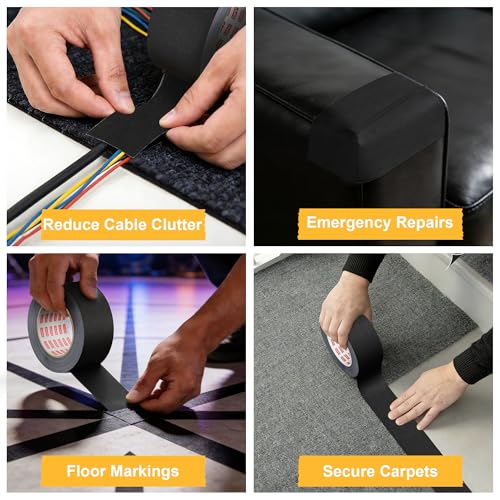 Image of 6 Pack Black Gaffers Tape, 2 Inch x 30 Yards Pro Matte Gaff Tape | Waterproof Gaff Tape With No Residue, Non-Reflective & Easy Tear, Great For Photography, Filming, Stage And Production Use