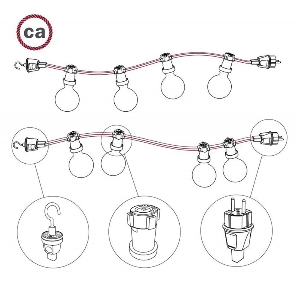 Creative-Cables L'originale cavo elettrico piatto per catenaria (25 m, Nero Mélange ECC37) – Rivestito in cotone Vertigo – Compatibile con sistemi Lumet IP44 e Filé Indoor – Made in Italy