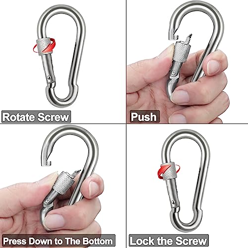Spencer Locking Carabiner Clips 3.15'' 6 Pack-304 Premium Stainless Steel Thumb Screw Carabiner Clip Heavy Duty for Outdoor Camping - Image 3