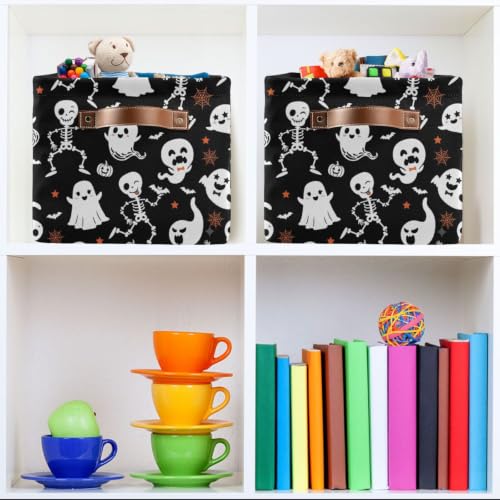 Image of Kigai Storage Basket, Fabric Collapsible Closet Organizer Bin | Halloween Boo Waterproof Foldable Canvas Basket with Handles for Shelves, Nursery, Closet, Bedroom & Bathroom