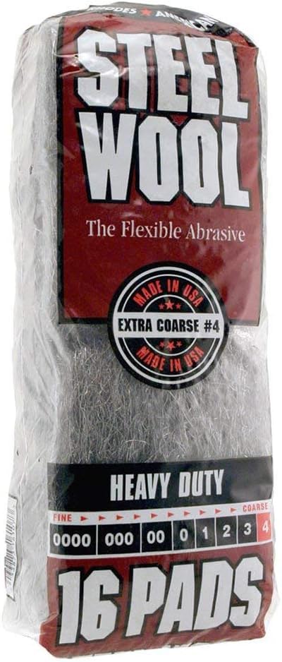 Image of Homax 33873161073 Steel Wool, 16 pad, Extra Coarse Grade #4, Rhodes American, Heavy Duty Steel Wool (Packaging May Vary) (Pack of 6)