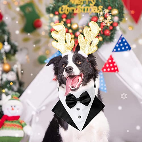 Formal Dog Tuxedo Wedding Bandana Costume Puppy Collar with Bow Tie Pet Graduation Dress-up Adjustable Neckerchief for Small Medium Large Dogs Cats (Medium) Formal Dog Tuxedo Wedding Bandana Costume Puppy Collar with Bow Tie Pet Graduation Dress-up Adjustable Neckerchief for Small Medium Large Dogs Cats (Medium)