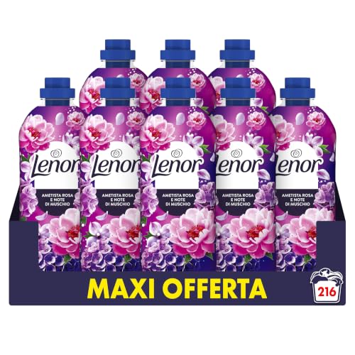 Lenor Ammorbidente Lavatrice Concentrato 216 Lavaggi (27x8), Ametista Rosa E Note Di Muschio, Freschezza Che Dura 3 Volte Più A Lungo Con Tecnologia Olii Profumati