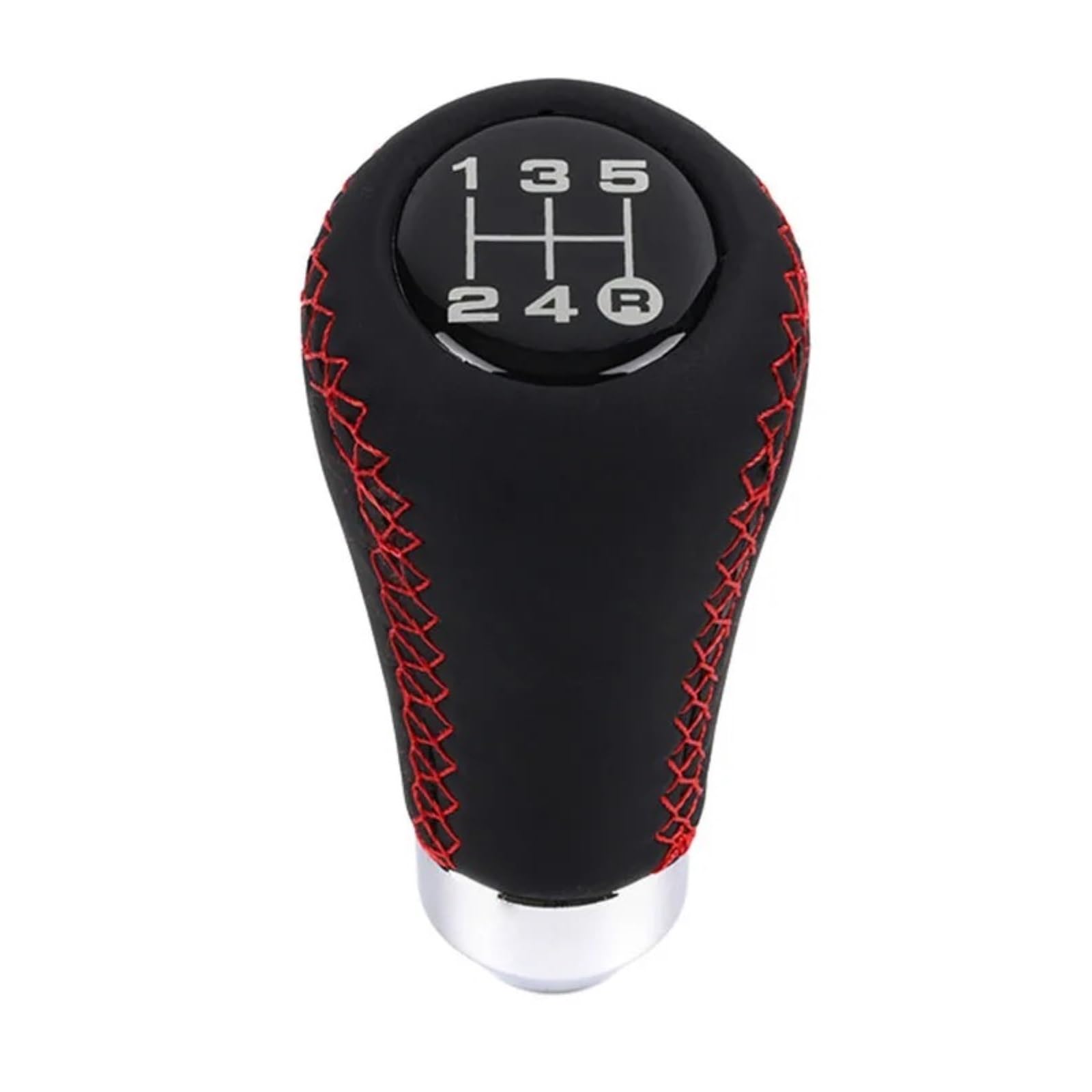 DWTNMEX Gear Shift Knob Universal Car Manual Gear Shift Knob Shifter Black Leather Stitch 5/6 Speed Transmission(Red line 5 Speed)