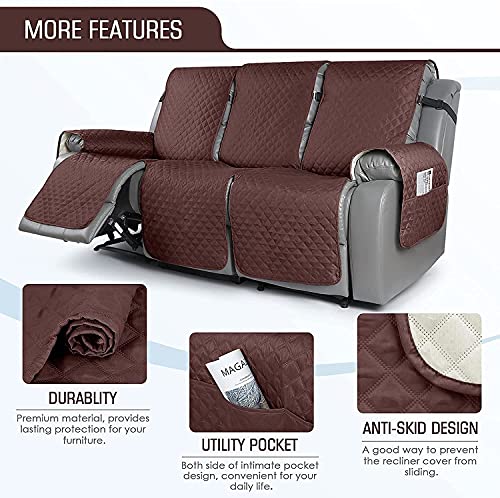 Funda de sofá reclinable de 3 plazas acolchada en color marrón protector para perros de 193cm 4