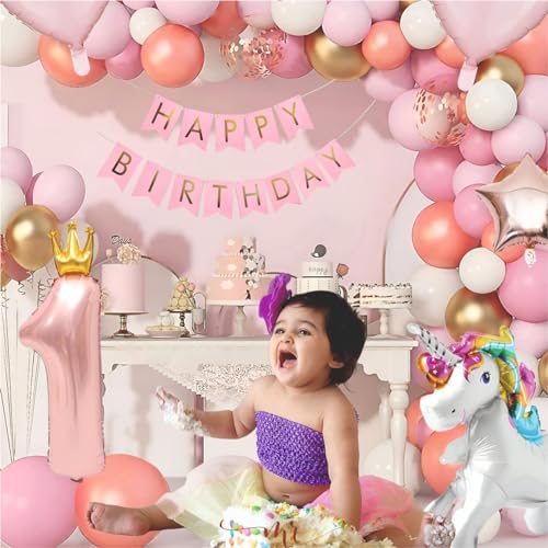 Image of Happy Birthday Balloons Decoration Kit - 77 Pcs Pink Garland Set for Birthday Decoration | Birthday Party Decoration Set for Celebrations for Kids & Girls