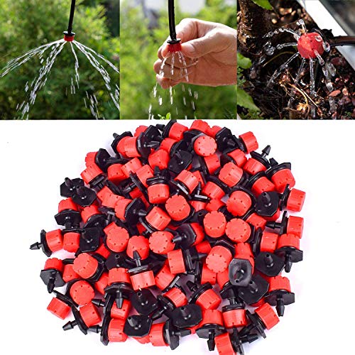 MSDADA 110 Pcs Adjustable Irrigation Drippers Sprinklers Emitter Drip Anti-Clogging Watering System for Flower beds,Gardens, Lawn on 1/4'' Barb