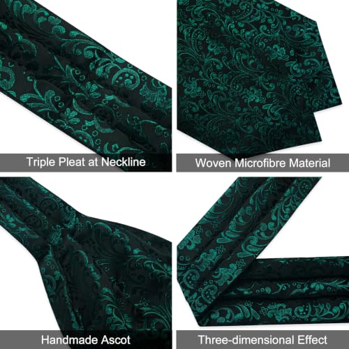 Image of DiBanGu Mens Jacquard Woven Ascot Silk Cravat Set for Wedding | Paisley Ascot for Men,Silky Smooth,Soft and Thick,Pocket Square,Cufflinks,Lapel Pin,Business,Formal Occasions,Celebration