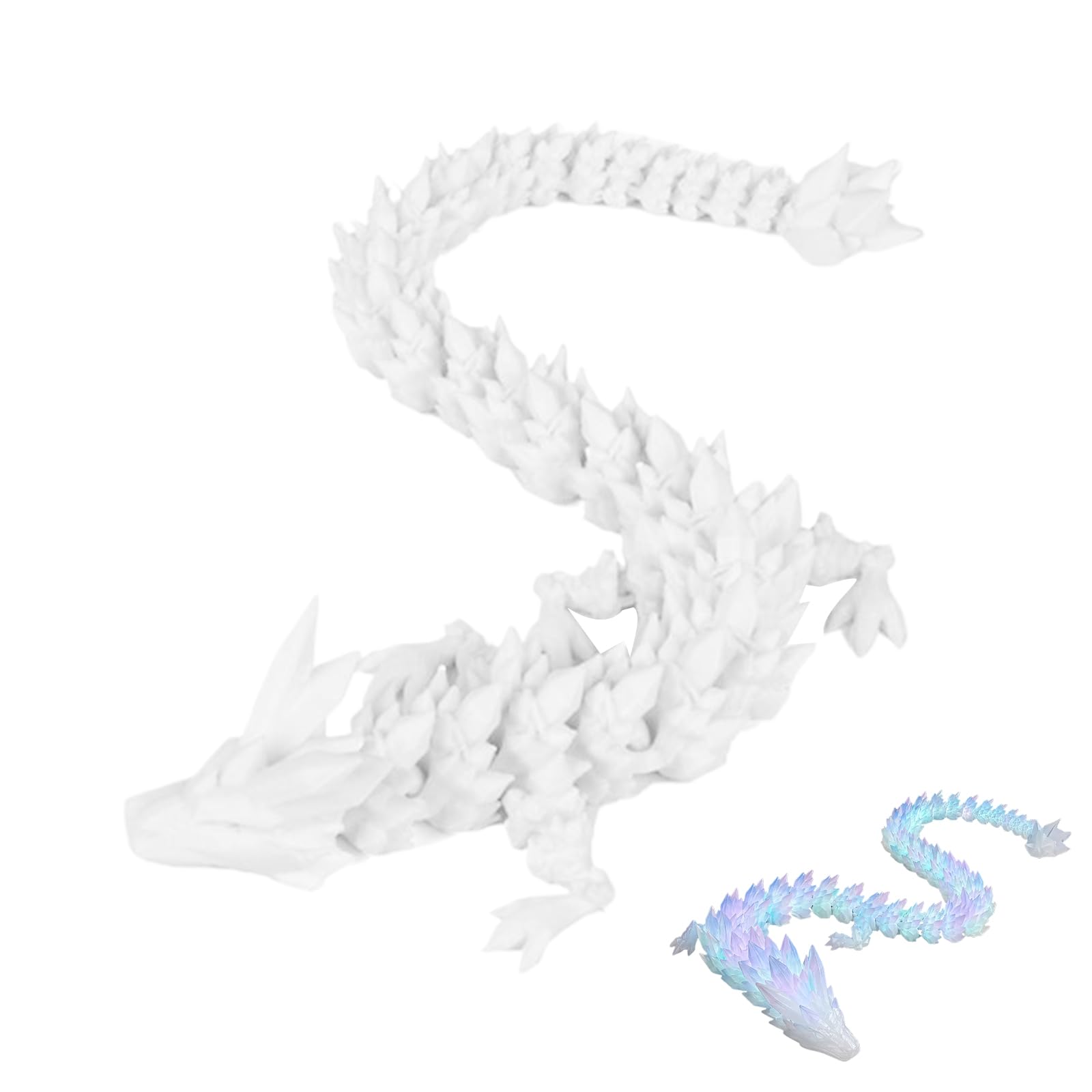 Kemay 3D Printed Articulated Crystal Dragon Figurine, 30cm Flexible Joint Dragon Toy, Glow in Dark Desktop Ornament for Home & Office, Stress Relief Present