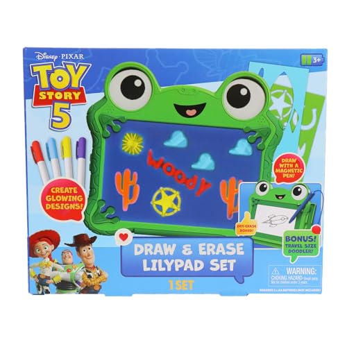 Disney Pixar Toy Story 5 Draw & Erase Lilypad Set - Frog Dry-Erase Glow Board & Travel Magnetic Pen Board Create Art Stencils & Markers Kids 3+
