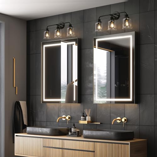 Image of KSANA Black Bathroom Vanity Light, 3 Light Bathroom Light Fixtures Over Mirror, 22.8 Inch Modern Vanity Lights for Bathroom with Clear Glass Shade